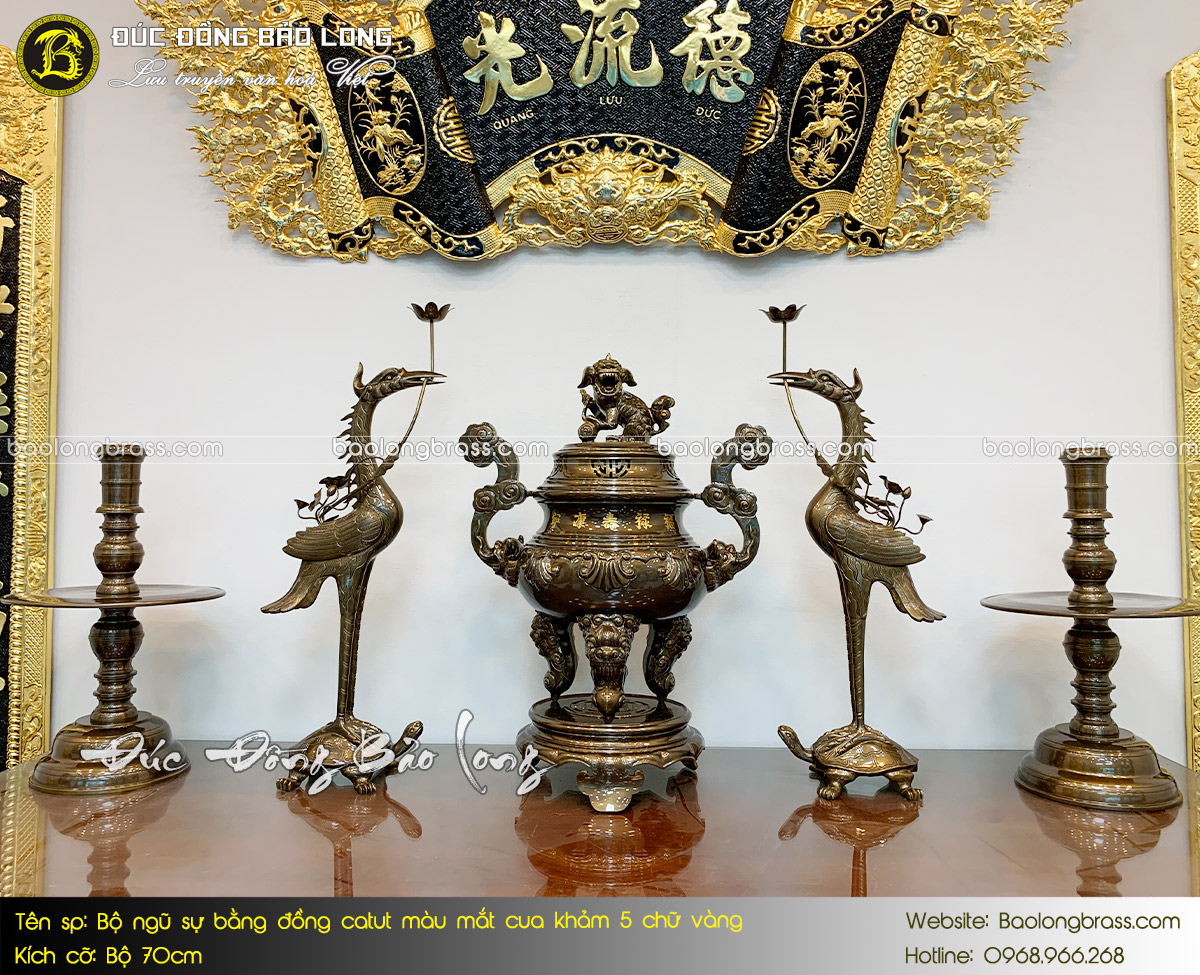 Bộ Ngũ Sự Bằng Đồng Catut Màu Mắt Cua Khảm Vàng 9999 Bộ 70cm ở Sài Gòn TPHCM
