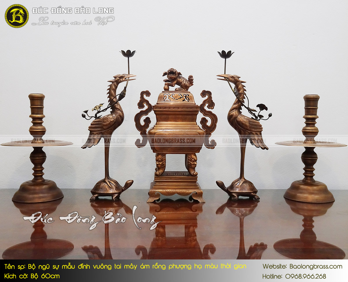 Bộ Ngũ Sự Bằng Đồng Đỏ Mẫu Đỉnh Vuông Tai Mây Hạ Màu Thời Gian Bộ 60cm ở Sài Gòn TPHCM