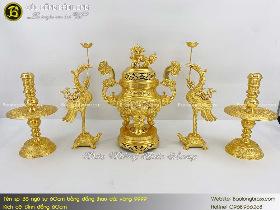 Bộ Ngũ Sự Đỉnh Long Phụng Bằng Đồng Thau 60cm Dát Vàng 9999 ở Sài Gòn TPHCM