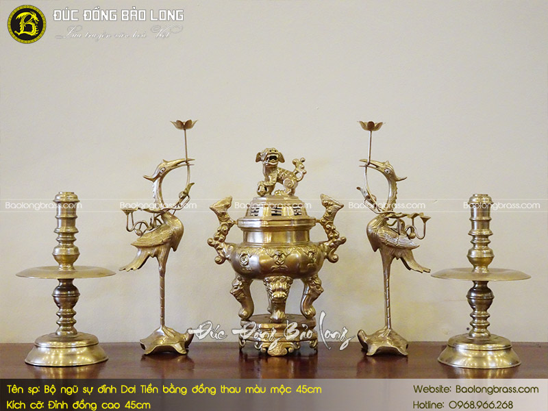 Bộ Ngũ Sự Bằng Đồng Thau Đỉnh Dơi Tiền Màu Mộc 45cm ở Sài Gòn TPHCM