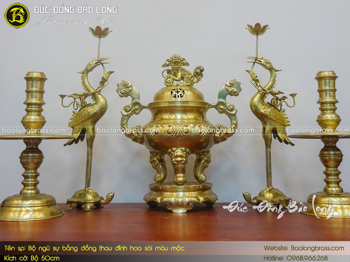 Bộ Ngũ Sự Đỉnh Hoa Sòi Bằng Đồng Thau Màu Mộc 50cm ở Sài Gòn TPHCM