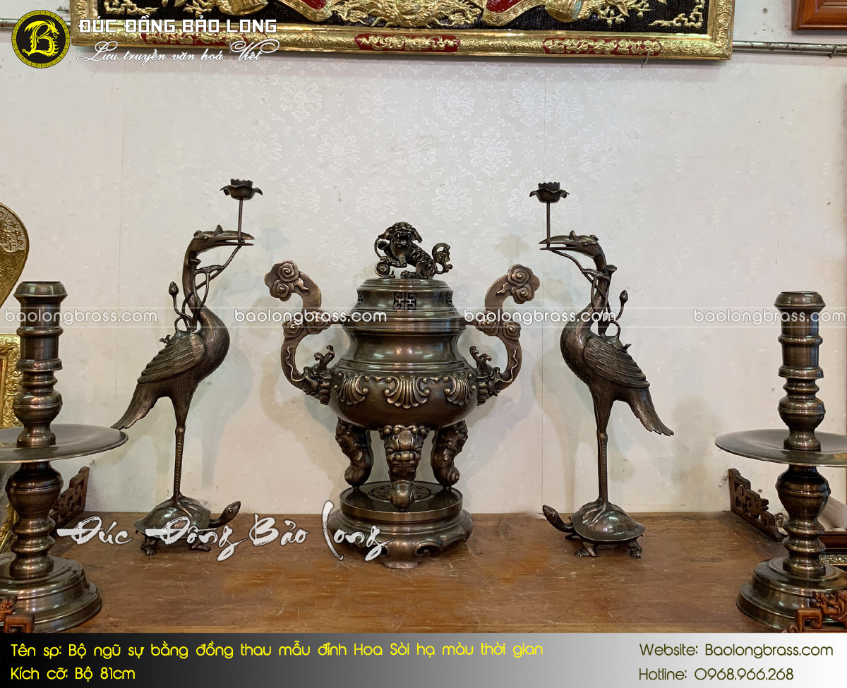 Bộ Ngũ Sự Bằng Đồng Thau Mẫu Đỉnh Hoa Sòi Hạ Màu Thời Gian Bộ 81cm ở Sài Gòn TPHCM