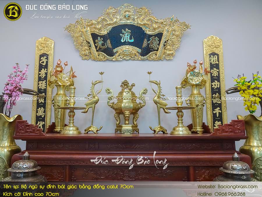 Bộ Ngũ Sự Đỉnh Bát Giác Bằng Đồng Catut 70cm ở Sài Gòn TPHCM