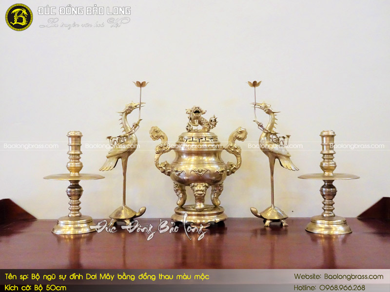 Bộ Ngũ Sự Đỉnh Dơi Mây Bằng Đồng Thau Màu Mộc 50cm ở Sài Gòn TPHCM
