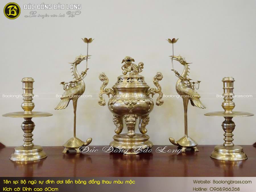 Bộ Ngũ Sự Đỉnh Dơi Tiền Bằng Đồng Thau Màu Mộc 60cm ở Sài Gòn TPHCM