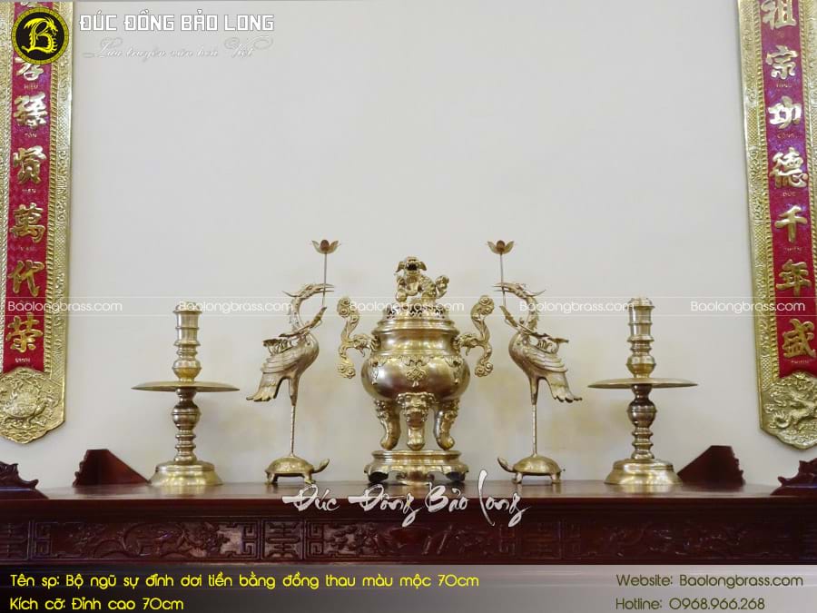 Bộ Ngũ Sự Đỉnh Dơi Tiền Bằng Đồng Thau Màu Mộc 70cm ở Sài Gòn TPHCM