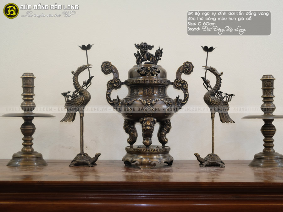 Bộ Ngũ Sự Đỉnh Dơi Tiền Bằng Đồng Thau Hạ Màu Thời Gian Bộ 60cm ở Sài Gòn TPHCM