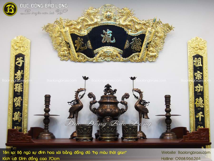 Bộ Ngũ Sự Đỉnh Hoa Sòi Bằng Đồng Đỏ Hạ Màu Thời Gian 70cm ở Sài Gòn TPHCM