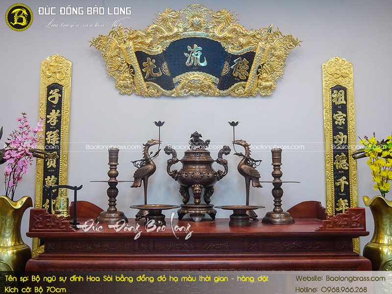 Bộ Ngũ Sự Đỉnh Hoa Sòi Bằng Đồng Đỏ Hạ Màu Thời Gian 70cm Hàng Đặt ở Sài Gòn TPHCM