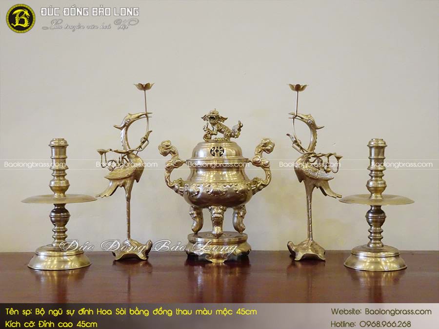 Bộ Ngũ Sự Đỉnh Hoa Sòi Bằng Đồng Thau Màu Mộc 45cm ở Sài Gòn TPHCM