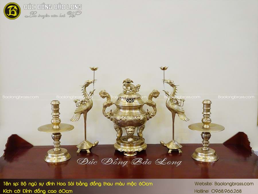 Bộ Ngũ Sự Đỉnh Hoa Sòi Bằng Đồng Thau Màu Mộc 60cm ở Sài Gòn TPHCM