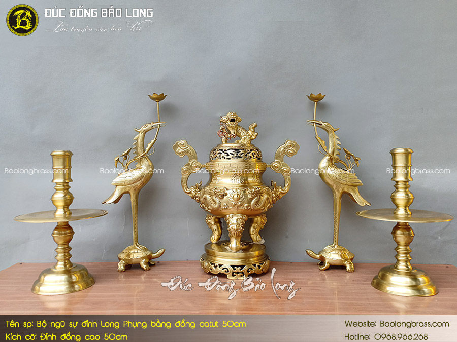 Bộ Ngũ Sự Đỉnh Long Phụng Bằng Đồng Catut 50cm ở Sài Gòn TPHCM
