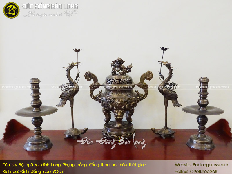 Bộ Ngũ Sự Đỉnh Long Phụng Bằng Đồng Thau Hạ Màu Thời Gian 70cm ở Sài Gòn TPHCM