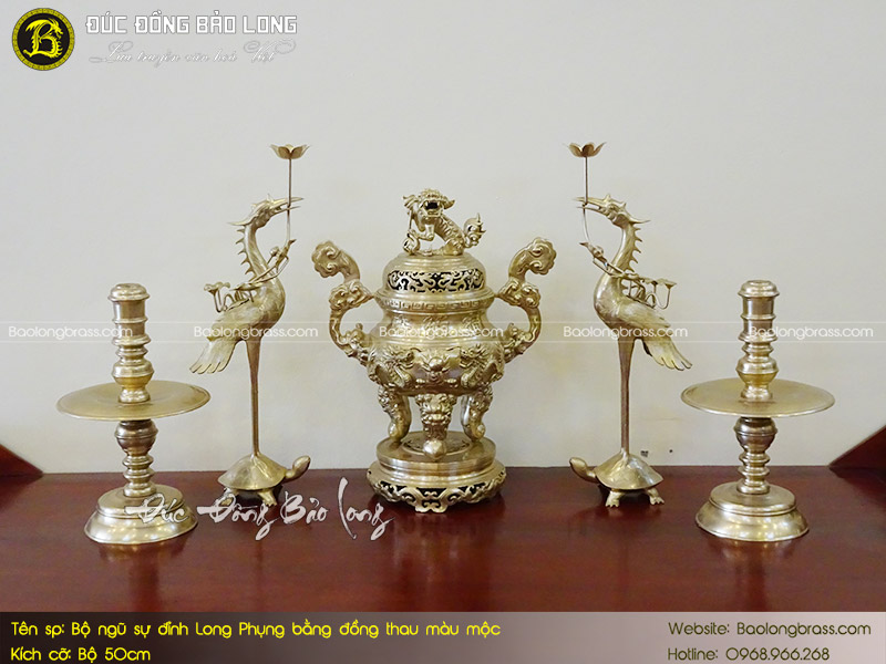 Bộ Ngũ Sự Đỉnh Long Phụng Bằng Đồng Thau Màu Mộc 50cm ở Sài Gòn TPHCM