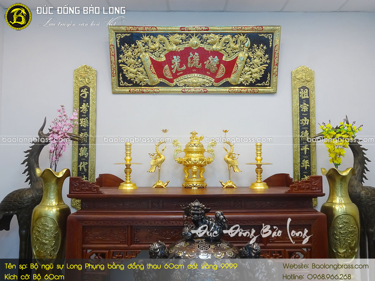Bộ Ngũ Sự Đỉnh Long Phụng Bằng Đồng 60cm Dát Vàng 9999 ở Sài Gòn TPHCM
