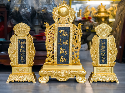 Bộ Ba Bài Vị Bằng Đồng Dát Vàng 9999 Thờ Thần Linh, Gia Tiên tại Sài Gòn TPHCM