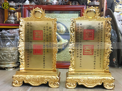 Bộ 2 Bài Vị Bằng Đồng Mạ Vàng 24k Cao 42cm Hàng Đặt