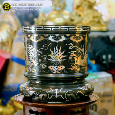 Bát Nhang Đúc Đồng Đỏ Khảm Tam Khí Đường Kính 25cm