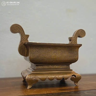 Bát Nhang Đúc Đồng Đỏ Chữ Nhật Vuông Màu Giả Cổ Cỡ 20cm - 25cm