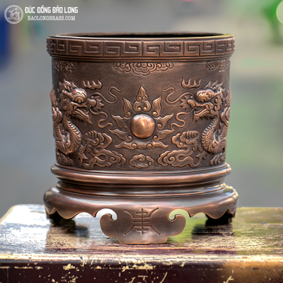 Bát Nhang Đúc Đồng Đỏ Rồng Chầu Màu Giả Cổ Đường Kính 23cm ở Sài Gòn TPHCM
