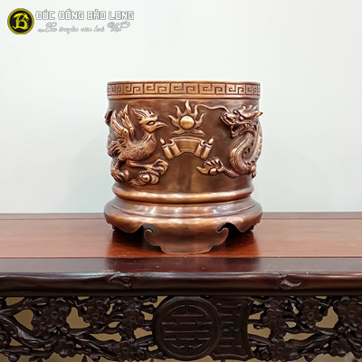 Bát Nhang Đúc Đồng Đỏ Rồng Phượng Màu Trầm Đường Kính 23cm ở Sài Gòn TPHCM