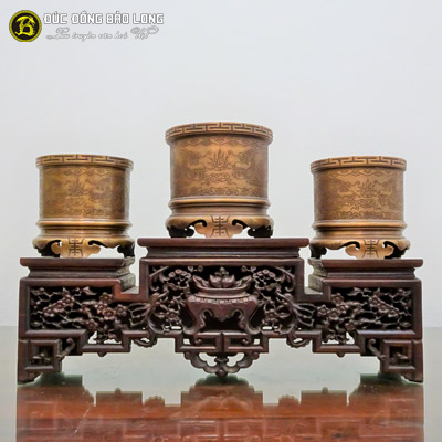 Bộ 3 Bát Nhang Đúc Đồng Đỏ Chạm Rồng Chầu Màu Cổ ở Sài Gòn TPHCM
