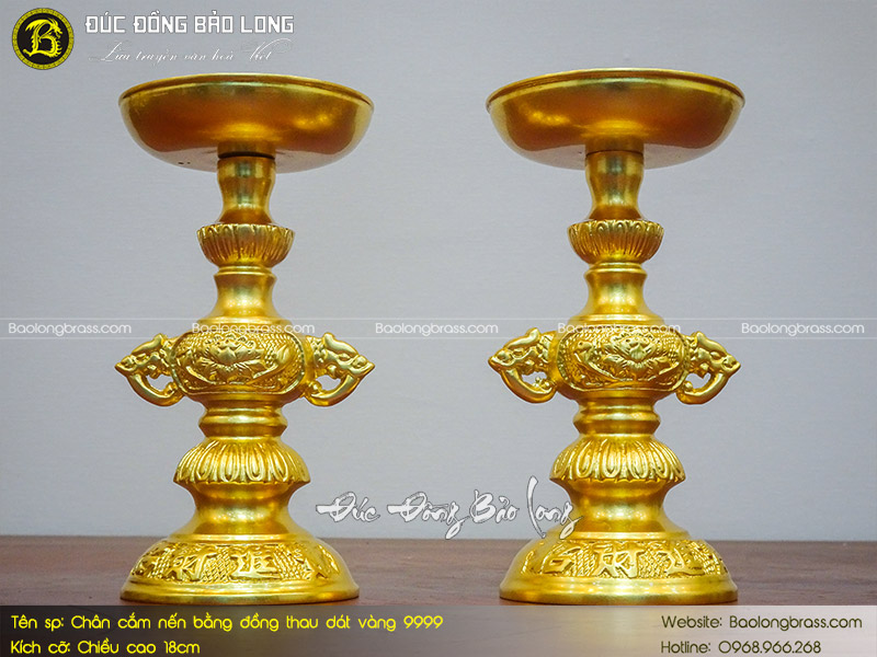 Chân Nến Bằng Đồng Thau Dát Vàng 9999 cao 18cm ở Sài Gòn TPHCM