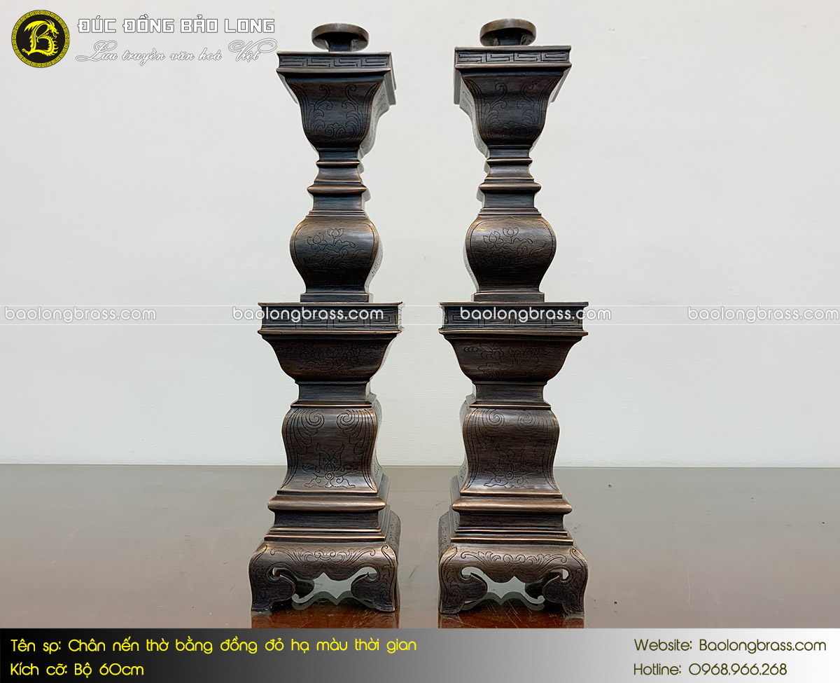 Chân Nến Thờ Bằng Đồng Đỏ Mẫu Vuông Hạ Màu Thời Gian Bộ 60cm ở Sài Gòn TPHCM