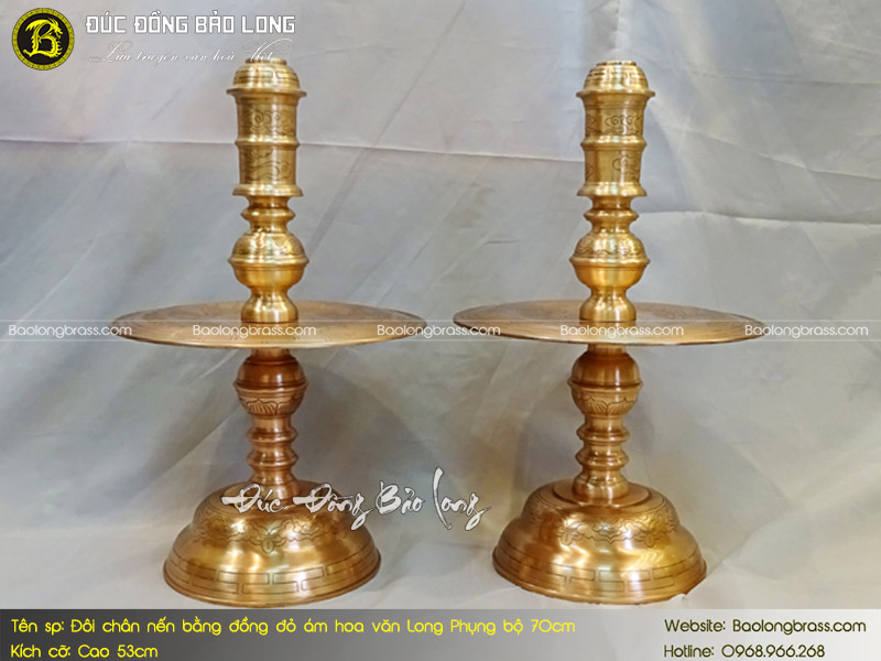 Chân Nến Bằng Đồng Đỏ Ám Long Phụng Màu Mộc Bộ 70cm ở Sài Gòn TPHCM