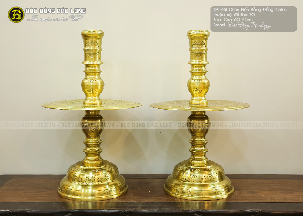 Chân Nến Thờ Bằng Đồng Catut Bộ 70cm Ám Hoa Văn ở Sài Gòn TPHCM