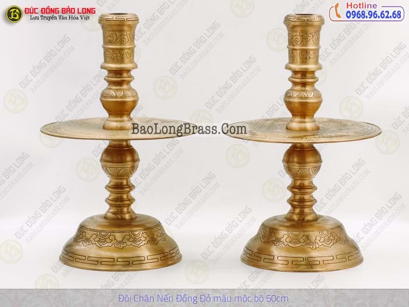 Đôi Chân Nến Bằng Đồng Đỏ màu mộc bộ 50cm ở Sài Gòn TPHCM