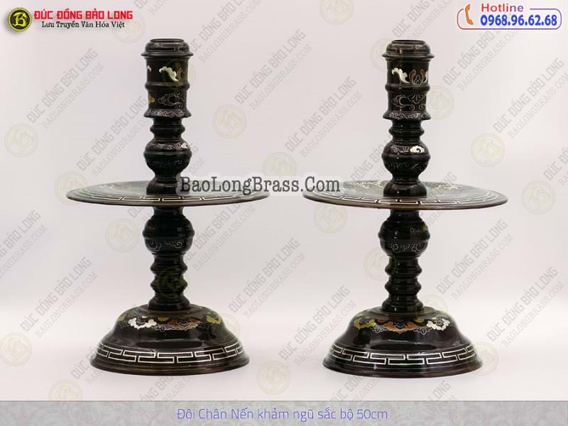 Đôi Chân Nến Bằng Đồng Khảm Ngũ Sắc Bộ 50cm ở Sài Gòn TPHCM