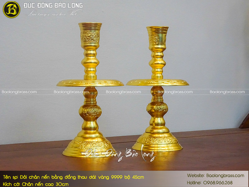 Đôi Chân Nến Bằng Đồng Thau Dát Vàng 9999 Bộ 45cm ở Sài Gòn TPHCM