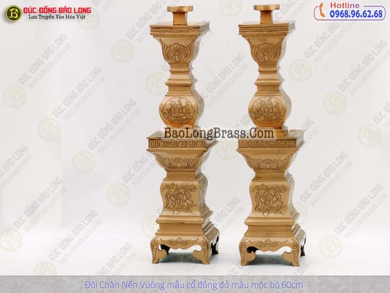 Đôi Chân Nến Mẫu Vuông Cổ bằng đồng đỏ bộ 60cm ở Sài Gòn TPHCM