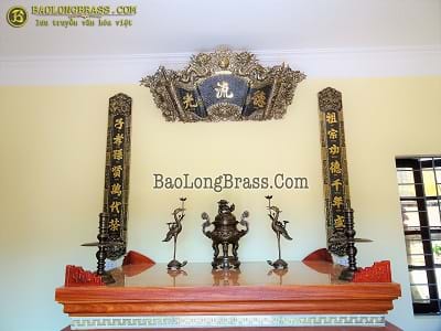 Bộ Cuốn Thư Câu Đối Bằng Đồng 1m76 Màu Giả Cổ Lắp Tại Tây Sơn - Hà Nội