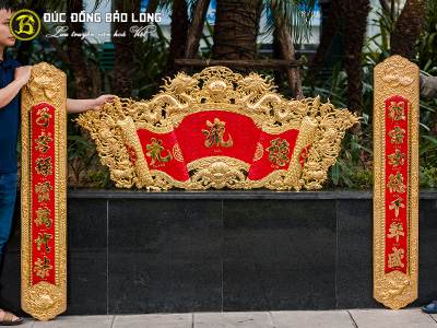 Bộ Cuốn Thư Câu Đối Đức Lưu Quang Bằng Đồng 1m35 Mạ Vàng 24k tại Sài Gòn TPHCM