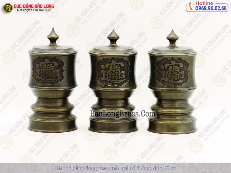 Bộ Đài Thờ Bằng Đồng Thau Màu Giả Cổ Đk 10cm