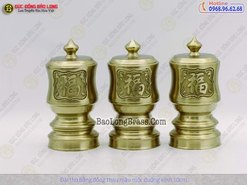Bộ Đài Thờ Bằng Đồng Thau Màu Mộc Đk 10cm