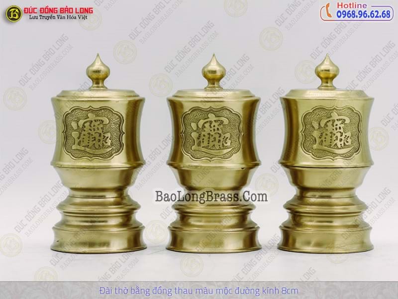 Bộ Đài Thờ Bằng Đồng Thau Màu Mộc Đk 8cm