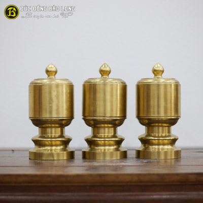 Bộ Đài Thờ Trơn Bằng Đồng Thau 12cm Màu Vàng Mộc