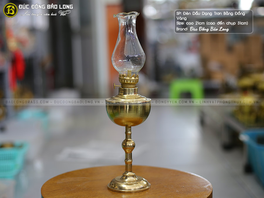 Đèn Dầu Bề Mặt Trơn Bằng Đồng Vàng Cao 21cm ở Sài Gòn TPHCM