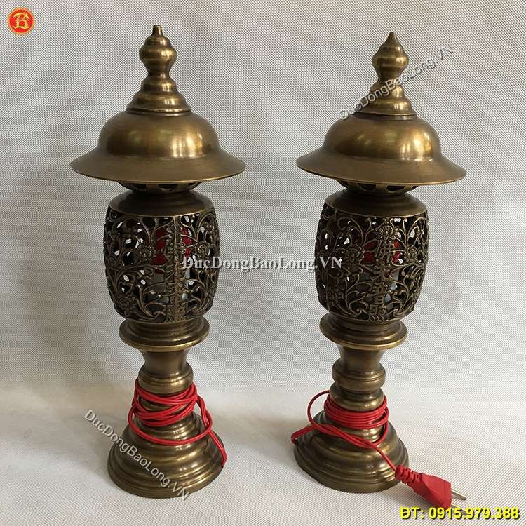 Đèn Thờ Cắm Điện Đồng Hun Cao 37cm ở Sài Gòn TPHCM
