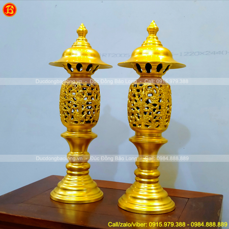 Đôi Đèn Thờ Quả Dứa 36cm Bằng Đồng Dát Vàng 9999 ở Sài Gòn TPHCM