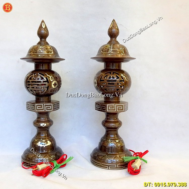 Đèn Thờ Bằng Đồng Khảm Ngũ Sắc 48cm ở Sài Gòn TPHCM