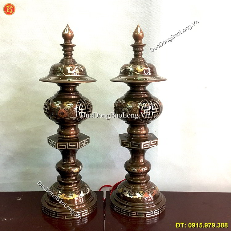 Đèn Đồng Khảm Ngũ Sắc Thờ Cúng 56cm ở Sài Gòn TPHCM