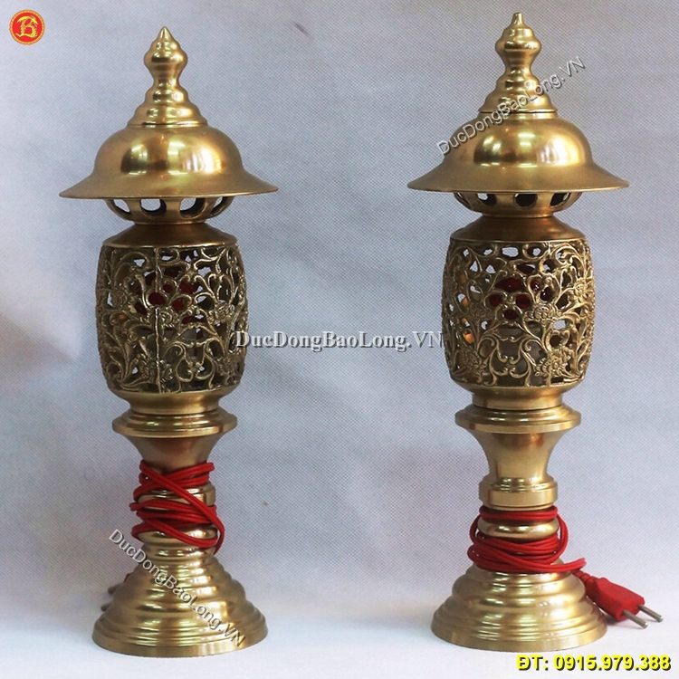 Đèn Thờ Cắm Điện Đồng Thau Cao 42cm ở Sài Gòn TPHCM