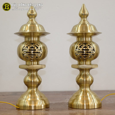 Đèn Thờ Chữ Thọ Bằng Đồng Thau 42cm Màu Vàng Mộc ở Sài Gòn TPHCM