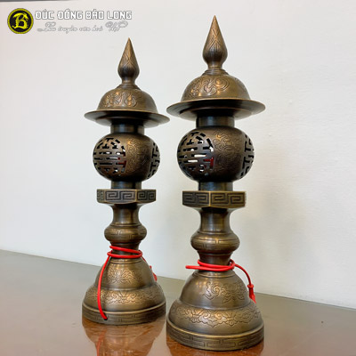 Đèn Thờ Ám Hoa Văn 57cm Bằng Đồng Đỏ Giả Cổ ở Sài Gòn TPHCM