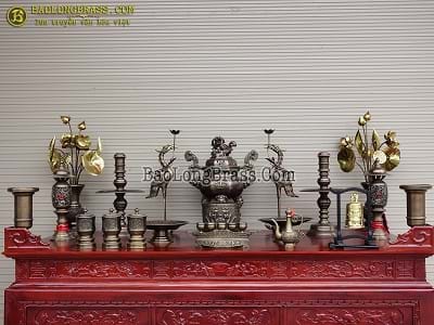 Bộ Đồ Thờ Bằng Đồng Đầy Đủ Đỉnh Bát Giác Màu Giả Cổ 60cm ở Sài Gòn TPHCM