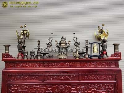 Bộ Đồ Thờ Bằng Đồng Đầy Đủ Đỉnh Hoa Sòi Màu Giả Cổ 45cm ở Sài Gòn TPHCM